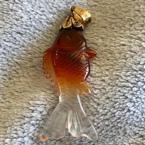 Art Deco Carved Carnelian Fish Pendant