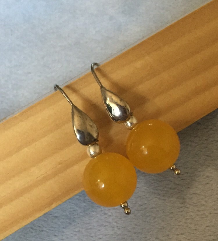 Beautiful Vintage Yellow Jade Ball Earrings Etsy UK
