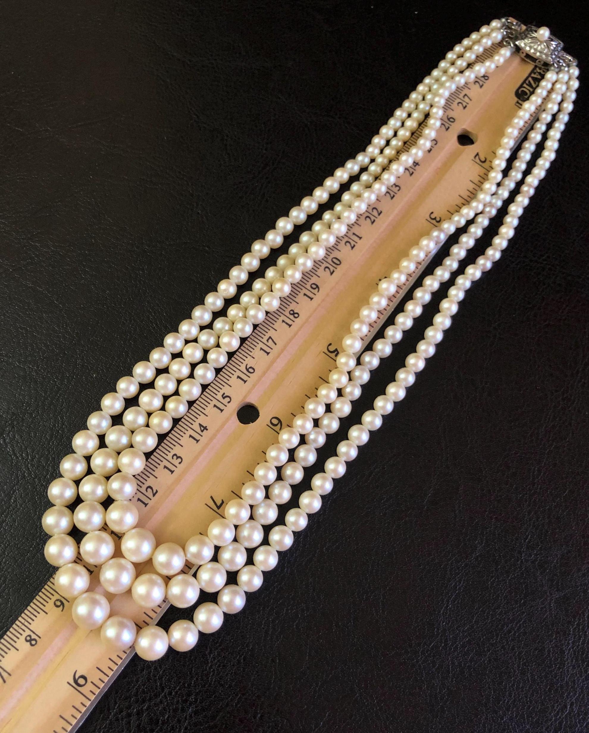 Art Deco Antique Triple Strand Japanese Geniune Graduated