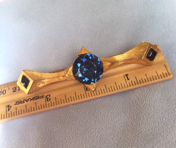 Vintage Large Pin Brooch W/Midnight Blue Glass by… - image 1