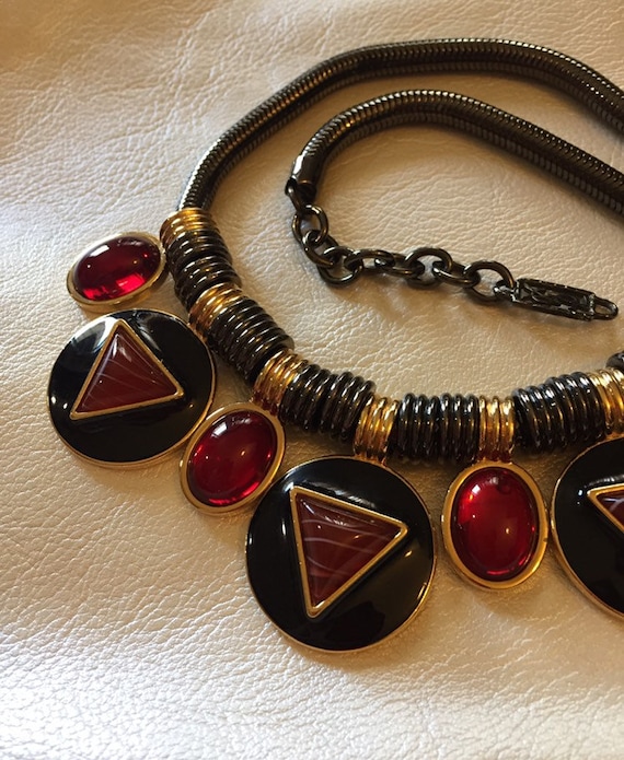 Vintage RED Yves Saint Laurent YSL Givre Glass Gripoix Necklace