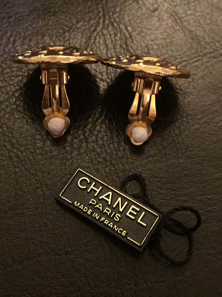 Authentic 1980's Vintage CHANEL Lion Earrings Chanel Logo 