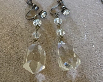 Antique Rock Crystal earrings Large Art Deco Earrings