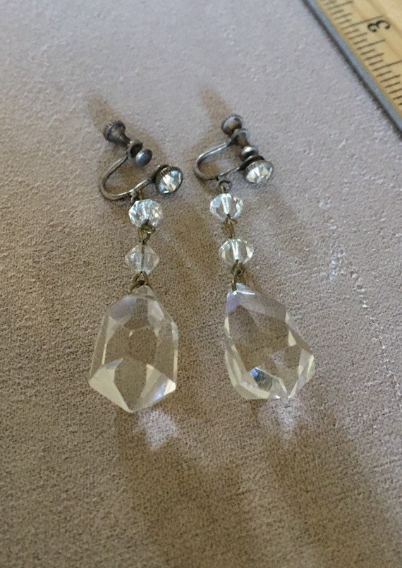 Antique Rock Crystal earrings Large Art Deco Earri