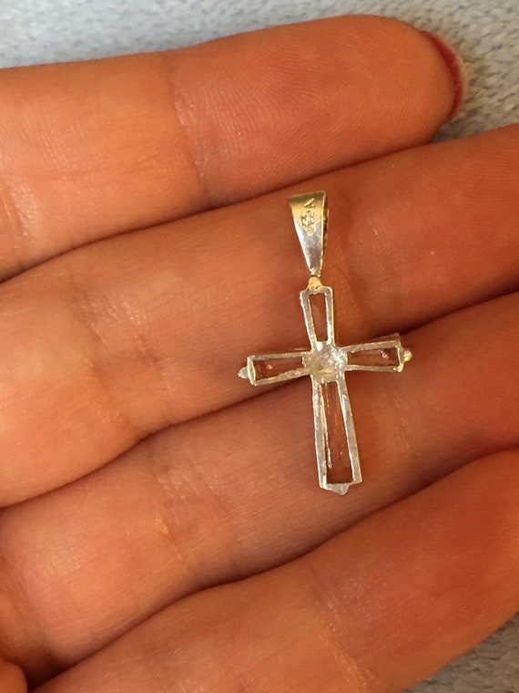 Sterling silver crystal Cross small pendant - image 3