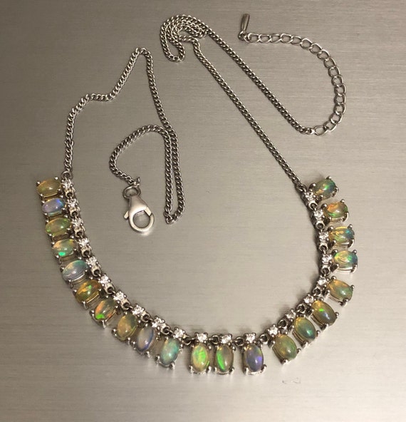 Beautiful Opal row Sterling Silver Necklace