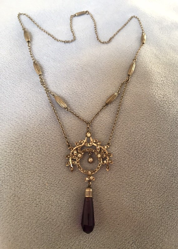 Antique Edwardian Sterling Festoon Necklace W/Fac… - image 1