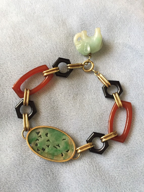 Antique 14K Solid Gold Jade Bracelet - image 9