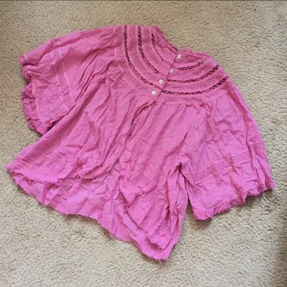 Vintage Pink Bell sleeves lacy chevron blouse top… - image 7