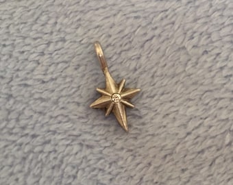 Vintage Super tiny Sterling silver Star charm W/diamond