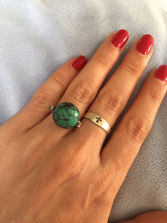 Old sterling silver Large Turquoise Sphere Ring Or