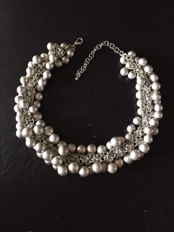 Vintage Distressed Mate-Gray Pebbles Chain Necklac