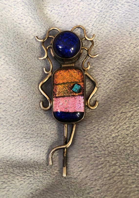 Handmade Sterling Signed Multi Color Dichroic Gla… - image 9