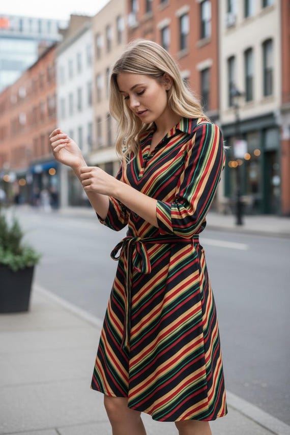 Buy Vintage Colorful Chevron Dress Size Small Online in India - Etsy