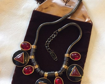 Vintage RED Yves Saint Laurent YSL Givre Glass Gripoix Necklace