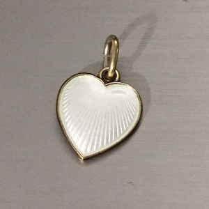 Very Small vintage Antique Sterling Silver White Enamel Heart Charm OPRO