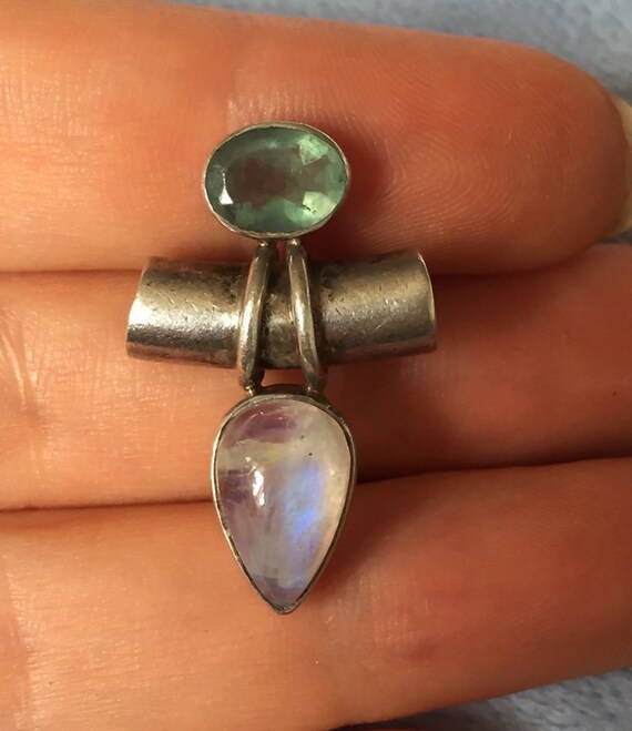 Sterling silver moonstone pendant necklace with slide charm  Sterling Silver Moonstone Slide for Necklace display picture 1