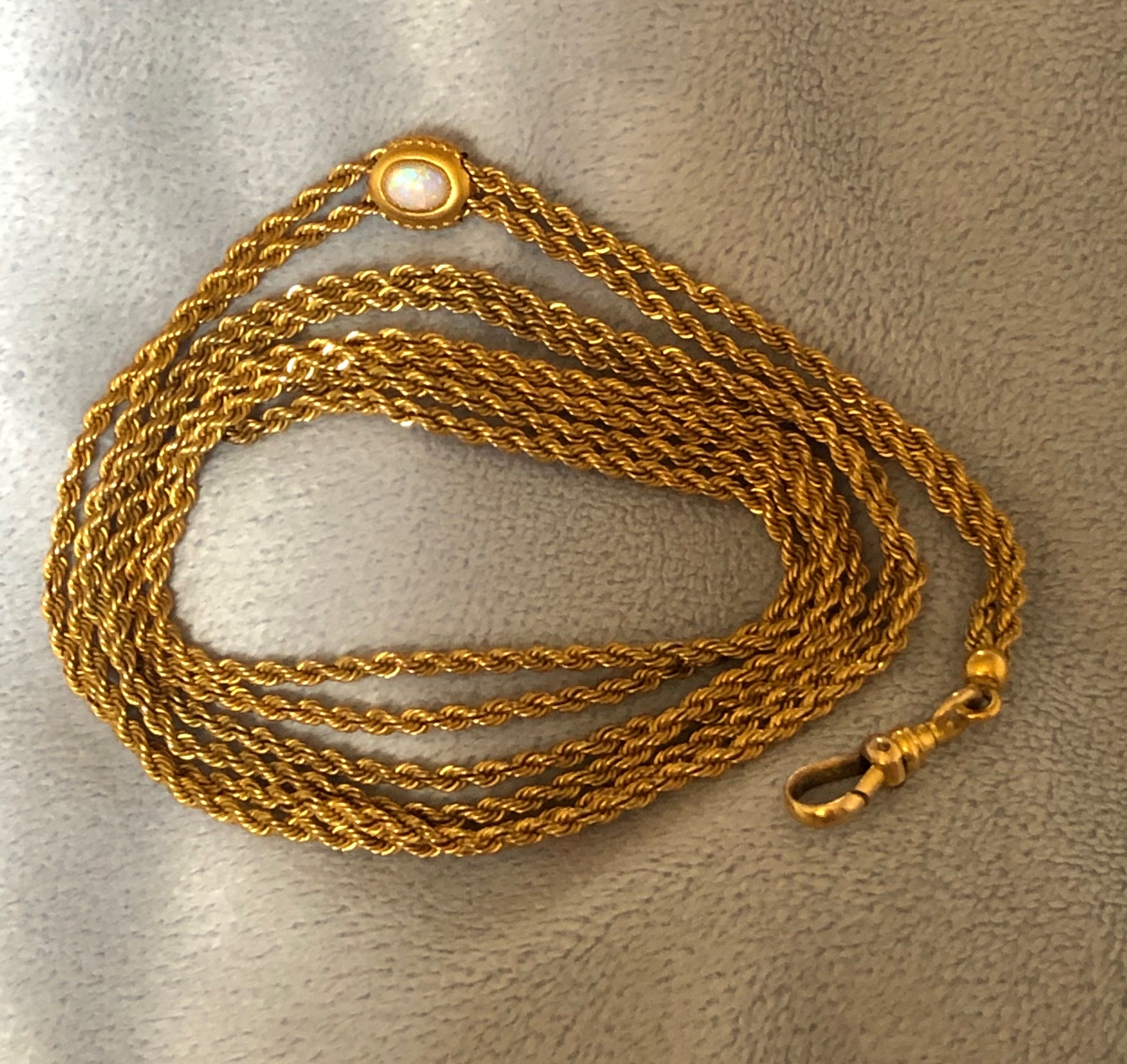 Victorian Etruscan Rope Chain With Opal Slide, Chapin & Hollister
