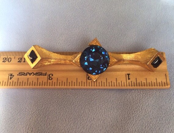 Vintage Large Pin Brooch W/Midnight Blue Glass by… - image 2