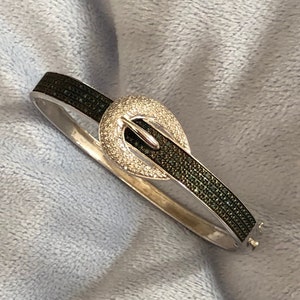 Vintage Sterling Silber Love Schnalle Armreif mit Diamanten