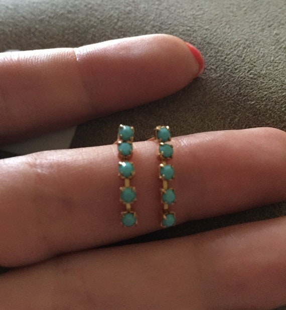 Vintage Gold & Blue Dangle Chain Dainty Earrings