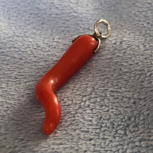 Antique Carved Salmon Red Coral pendant charm image 9