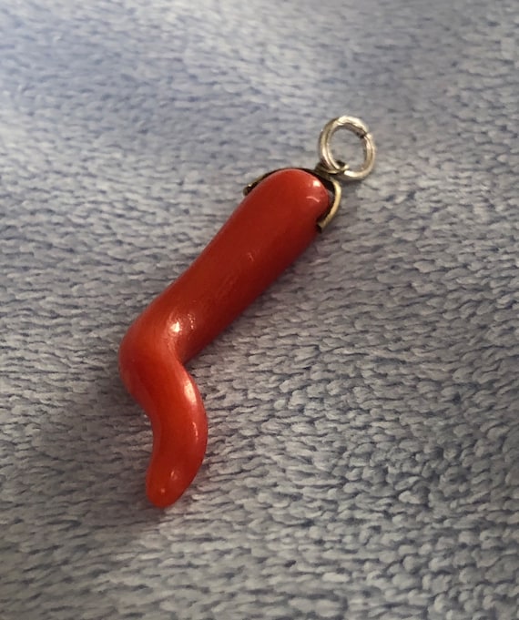 Antique Carved Salmon Red Coral pendant charm - image 9