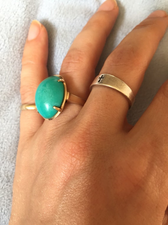 14K Solid Gold Large Turquoise Ring 6.5 - image 3