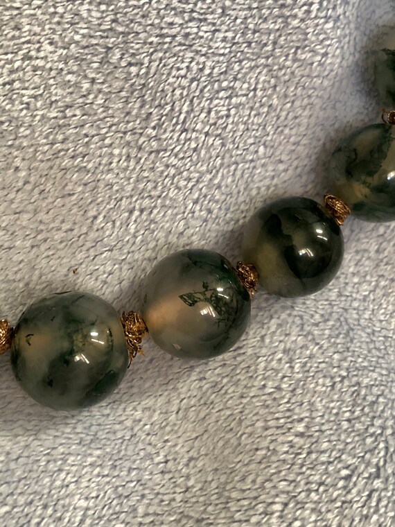 Antique Art Deco Green Moss Agate Graduated Orb N… - image 4