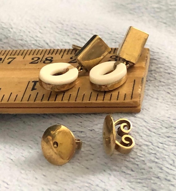 Antique 14K Solid Gold Dangle Stud Gemstone inlay… - image 1