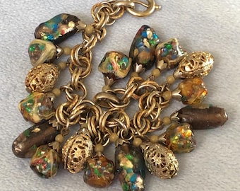 Napier Filigree dichroic glass Charm Bracelet Double link Chain W/Large Spring Clasp