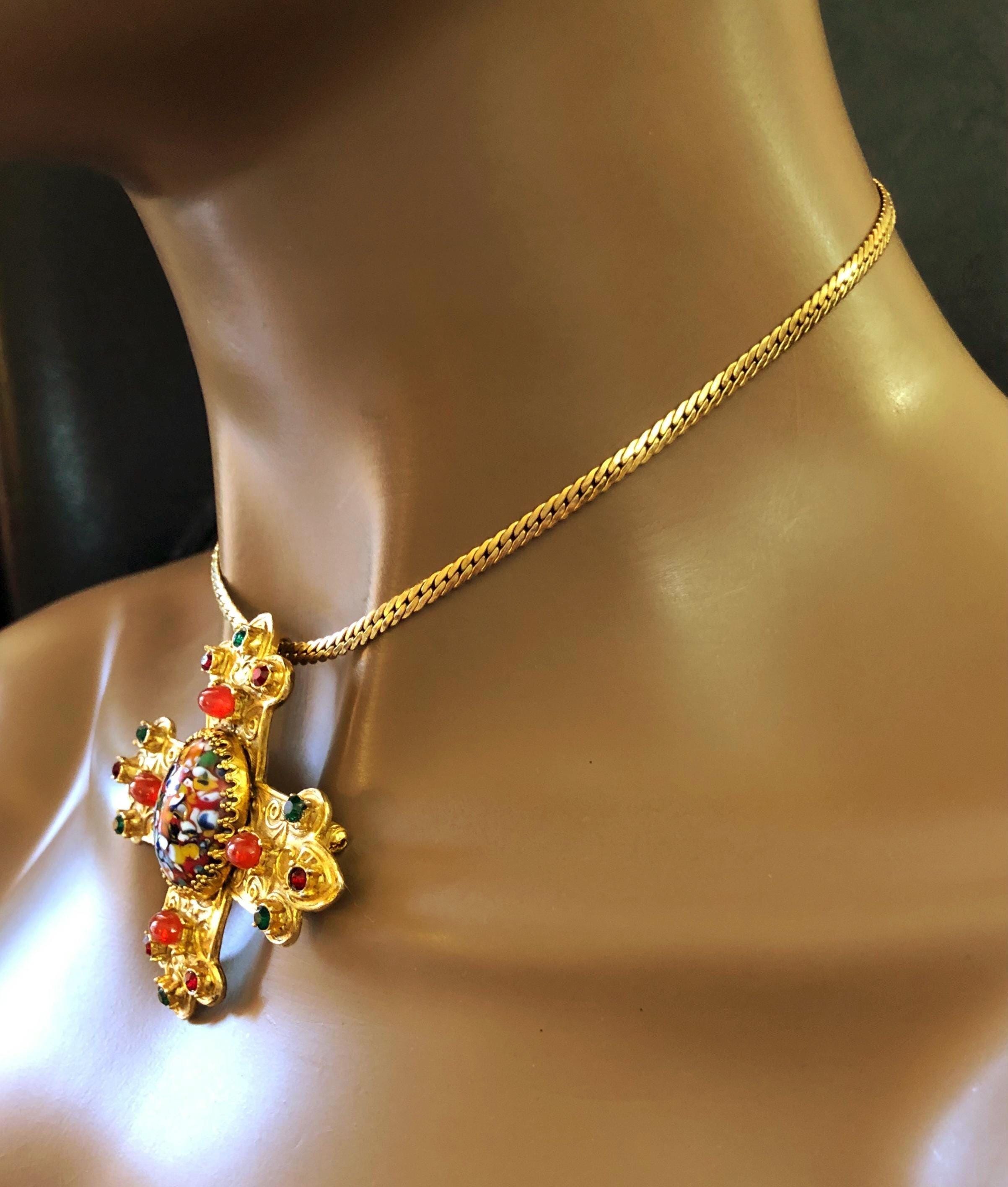 1950's Large Jeweled Accessocraft NYC Cross Brooch & Pendent - Etsy