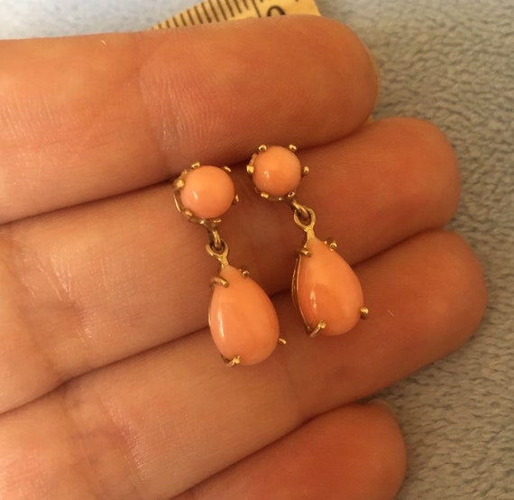 Classic Angel Skin Coral Earrings 14K Solid Gold … - image 3