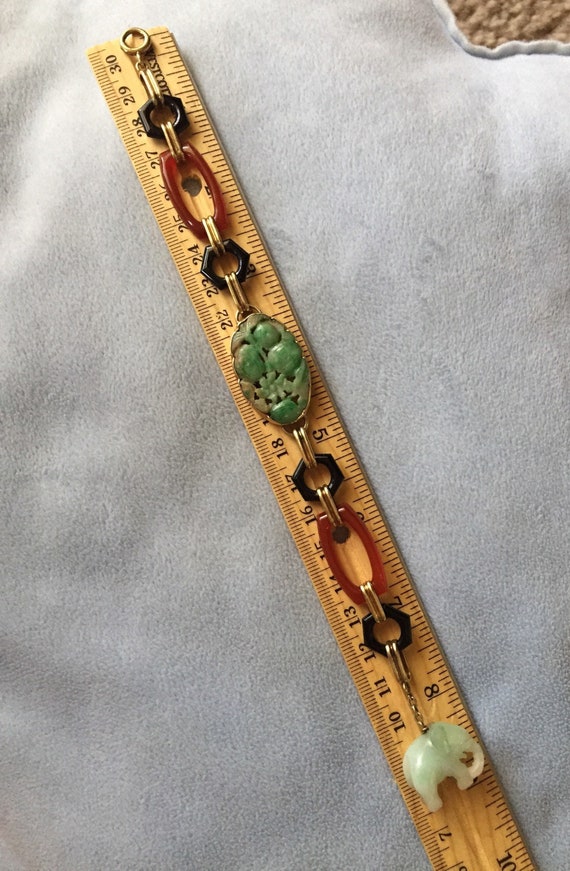 Antique 14K Solid Gold Jade Bracelet - image 6