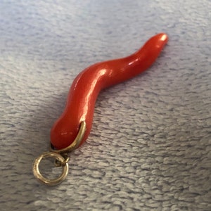 Antique Carved Salmon Red Coral pendant charm image 1