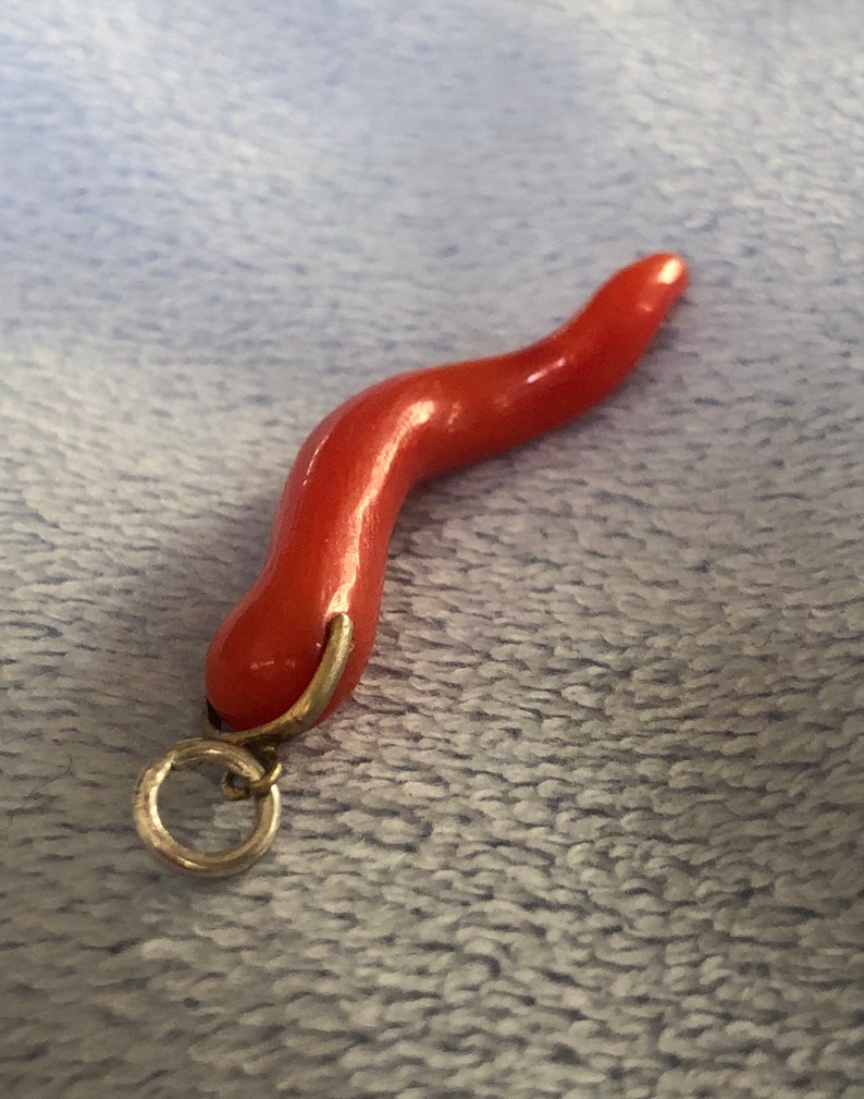 Antique Carved Salmon Red Coral pendant charm image 1