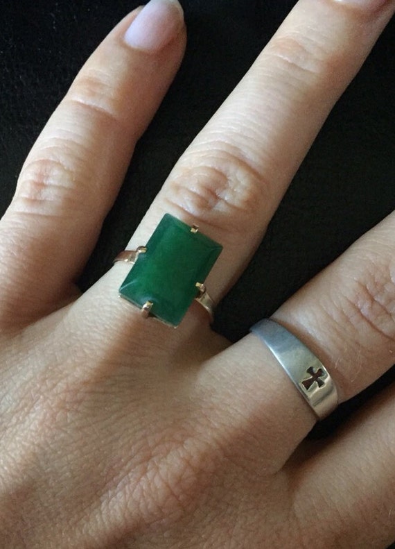 Art Deco Chrysoprase Ring 14K Solid Gold size 7.75