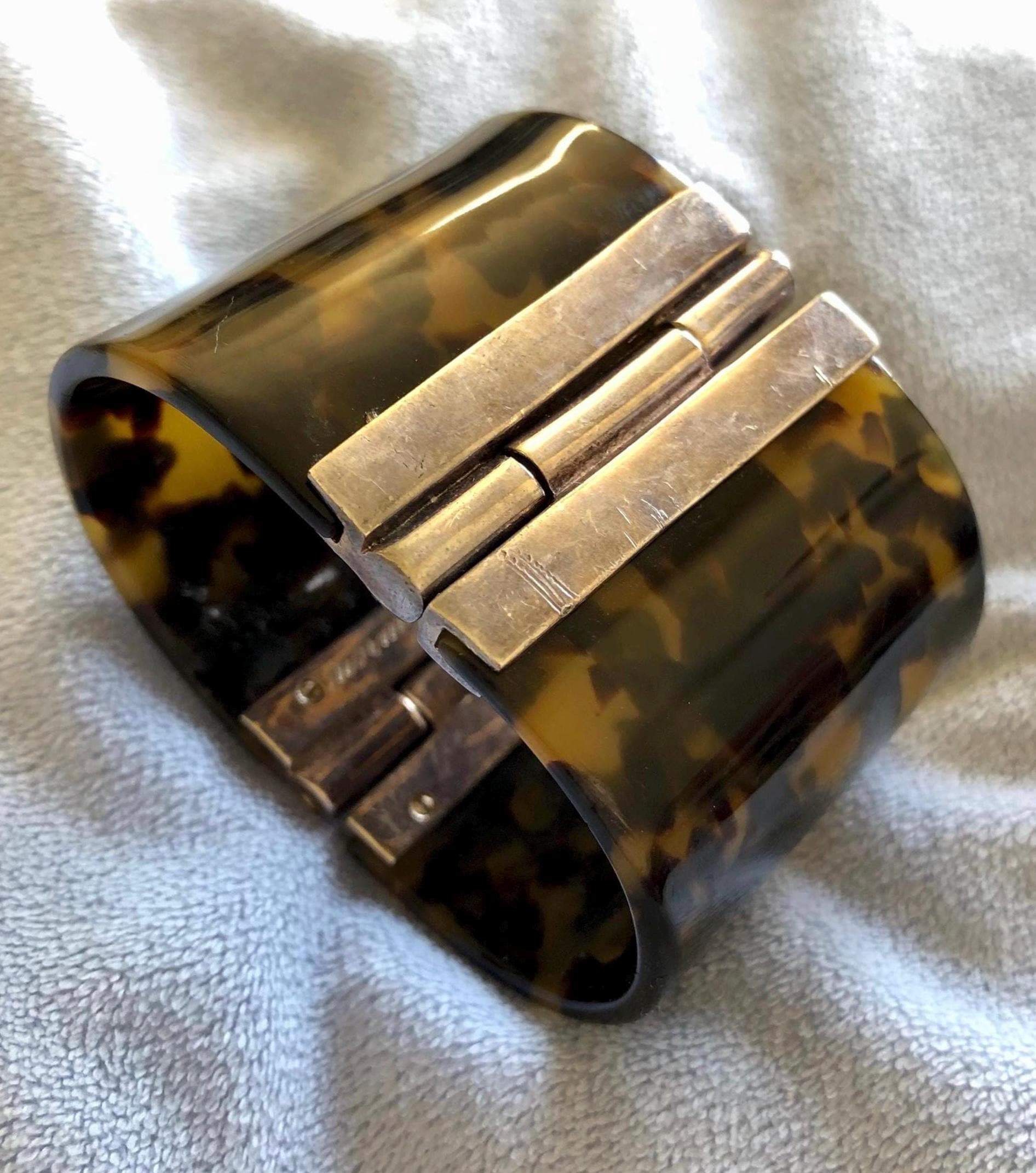 Vintage Ralph Lauren Sterling and Faux Tortoise 2” Wide Cuff