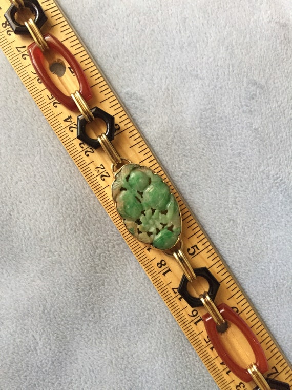 Antique 14K Solid Gold Jade Bracelet - image 8