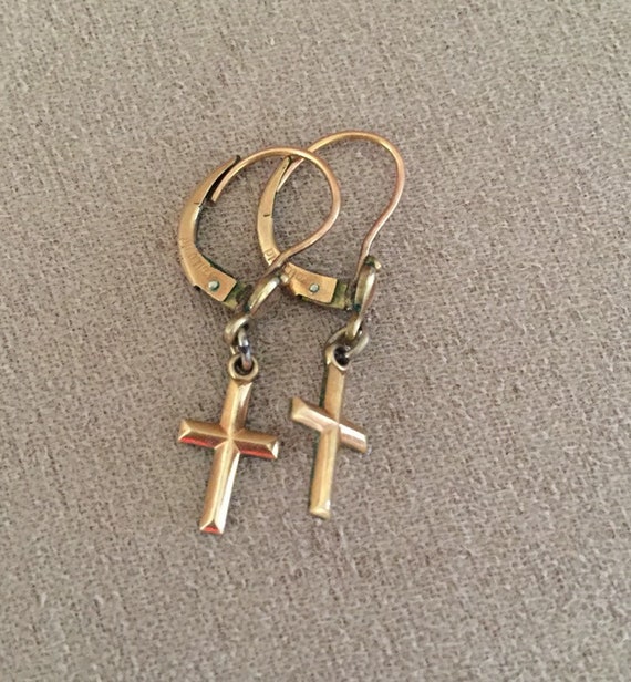 1920 - 1930's old rose Gold plated tiny dangle Cr… - image 2