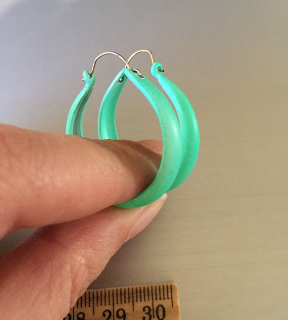 Vintage Blue Green Aqua enamel Hoop Earrings Bask… - image 7
