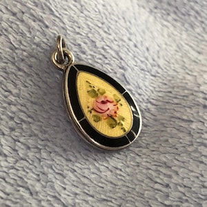 Antique Sterling Rose Guilloche Enamel Super Tiny Locket