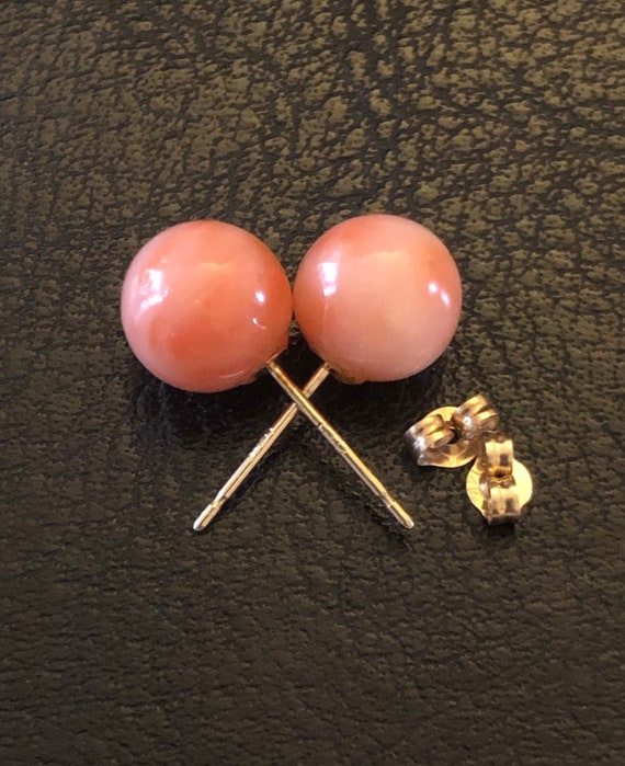 14K Gold Angel Skin Coral Stud earrings