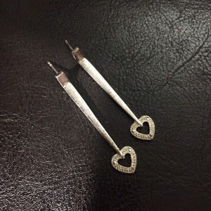 Sterling Silver Diamond heart Long dangle earrings image 1
