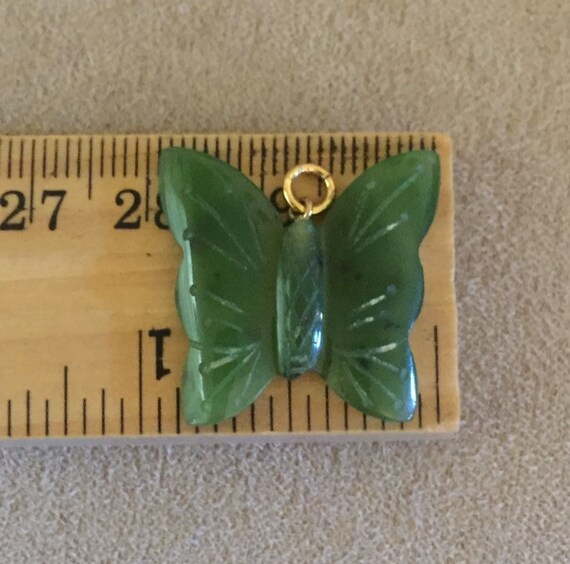 Vintage Spinach Green Jade Carved Jade Butterfly … - image 6