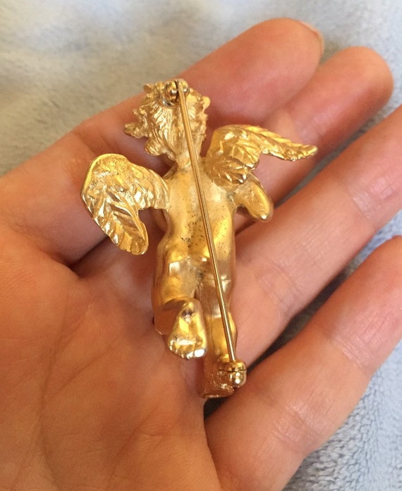 Distressed Matte Gold 3D Cherub Angel Putti Pin L… - image 3