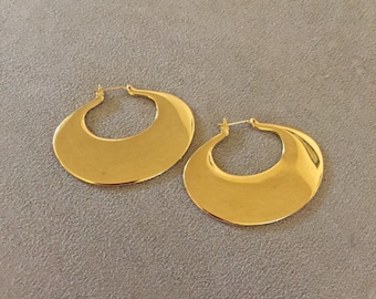 Plain Flat Monet Gold Tone Hoop Earrings Pierced Earrings