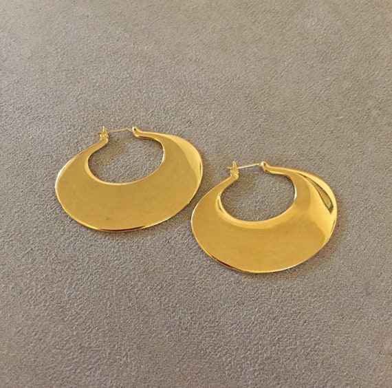 Plain Flat Monet Gold Tone Hoop Earrings Pierced … - image 1