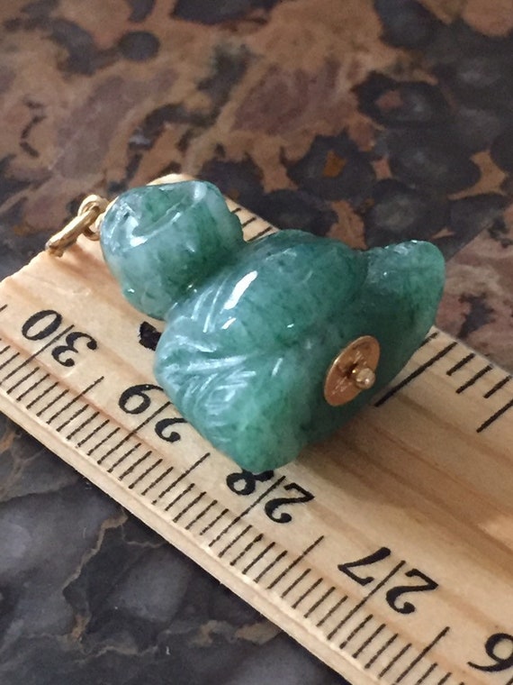 Antique 14K yellow gold and natural carved green … - image 1