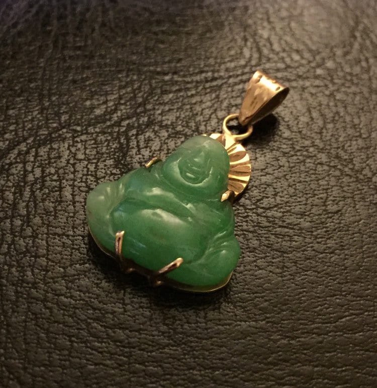 LVYAN Collana di Buddha di Ossidiana Ciondolo di Giada Faccia Laterale Ciondolo Fortunato di Buddha con Catena di Perline Gioielli di Giada